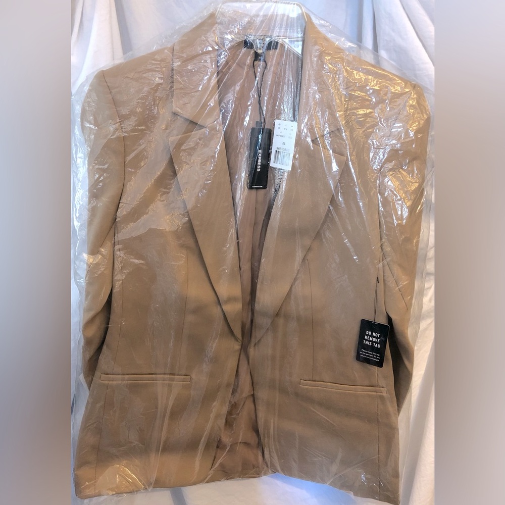Express Columnist Shine Open Front Blazer-Tan-XSmall